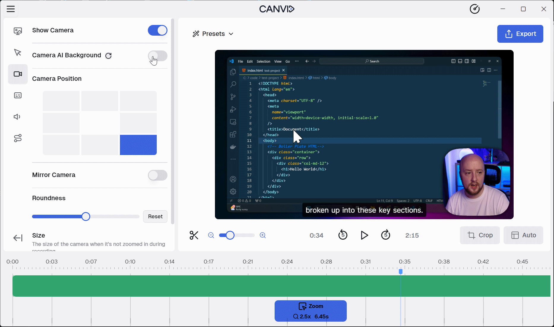 CANVID Camera AI Background toggle