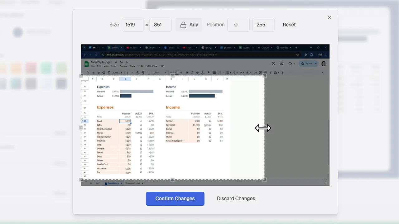 User cropping a screen recording in the Canvid editor with a light theme UI