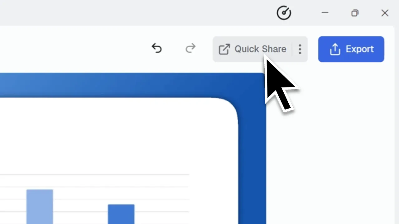 Cursor hovering over the "Quick Share" button in the Canvid editor interface, located next to the blue "Export" button.