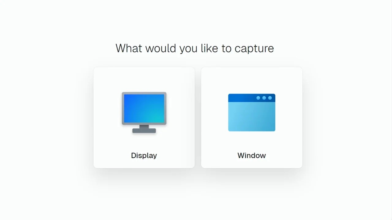 CANVID Capture selection window showing Display and Window as options